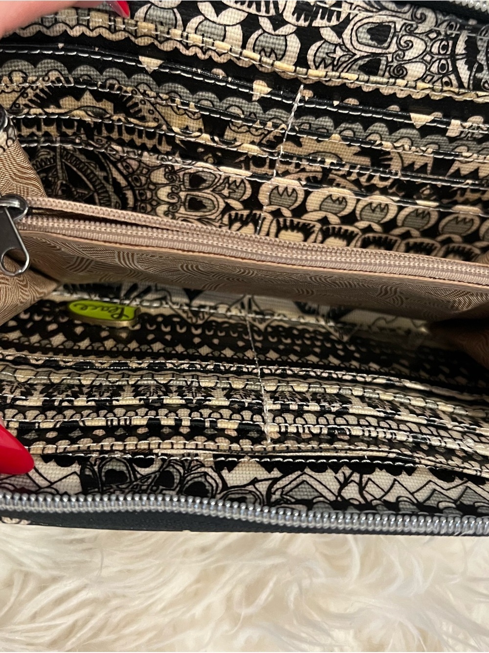 Sakroots Black & Cream Patterned Wristlet with Tan Strap - Picture 5 of 8